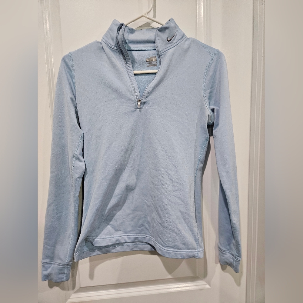 Nike Fit Dry Womens Top Shirt 1/4 Zip Long Sleeve Light Blue Size Medium